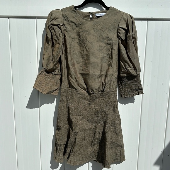 Rebecca Minkoff | Geneva Puff Sleeve Olive Mini Dress - Picture 3 of 10